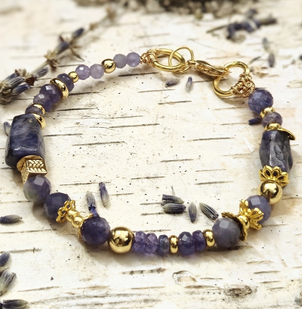 Rare  Purple Tanzanite Stones In Dainty Gold Plated Artisan Bracelet